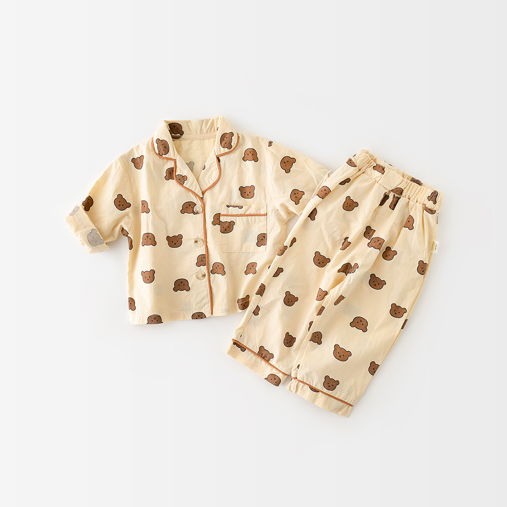 Baby Bear Pocket Waffle Casual Shirt and Loose Pants Set