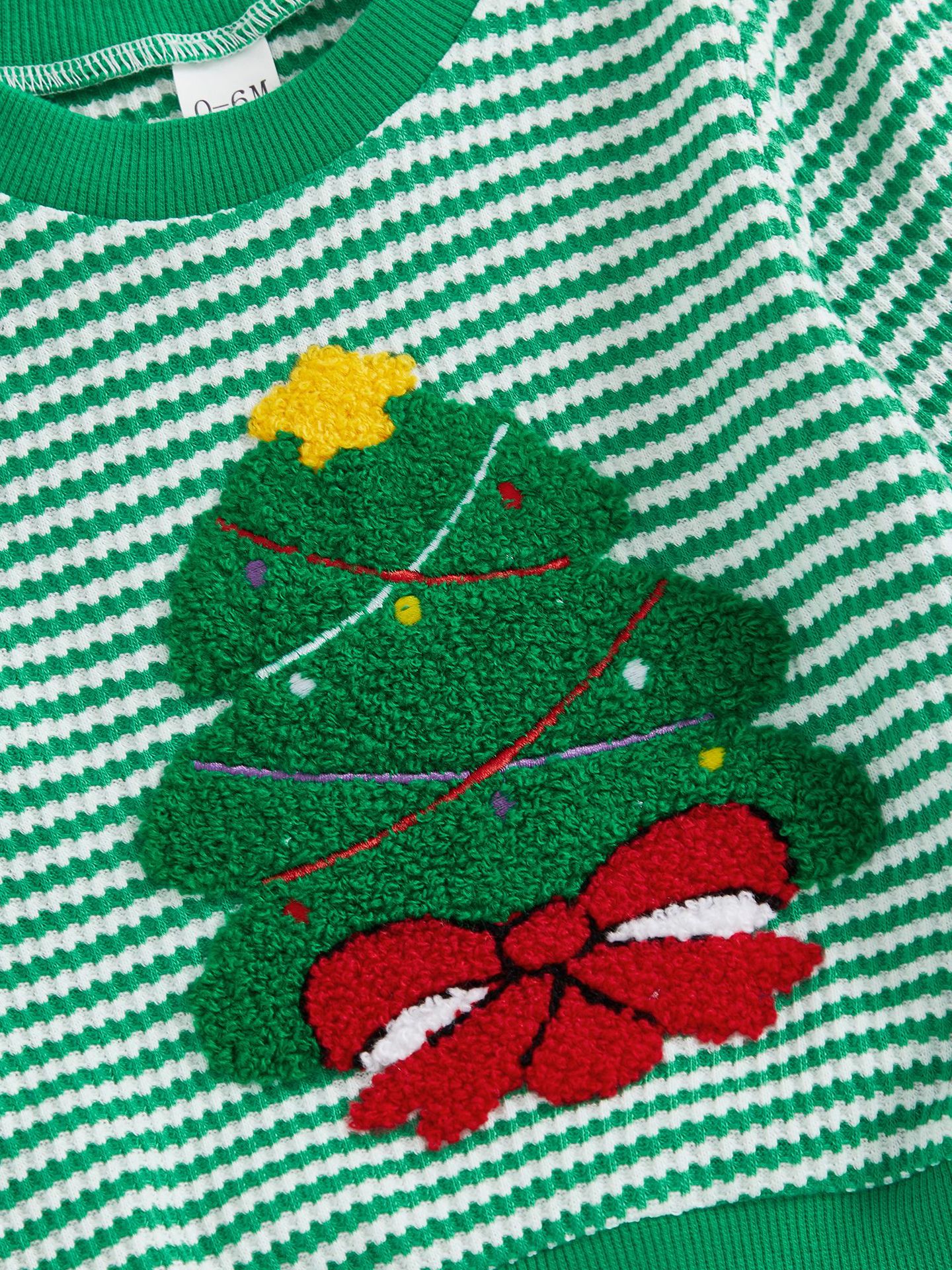Baby Christmas Waffle Kids Christmas Tree Embroidery Stripe 2-Piece Set