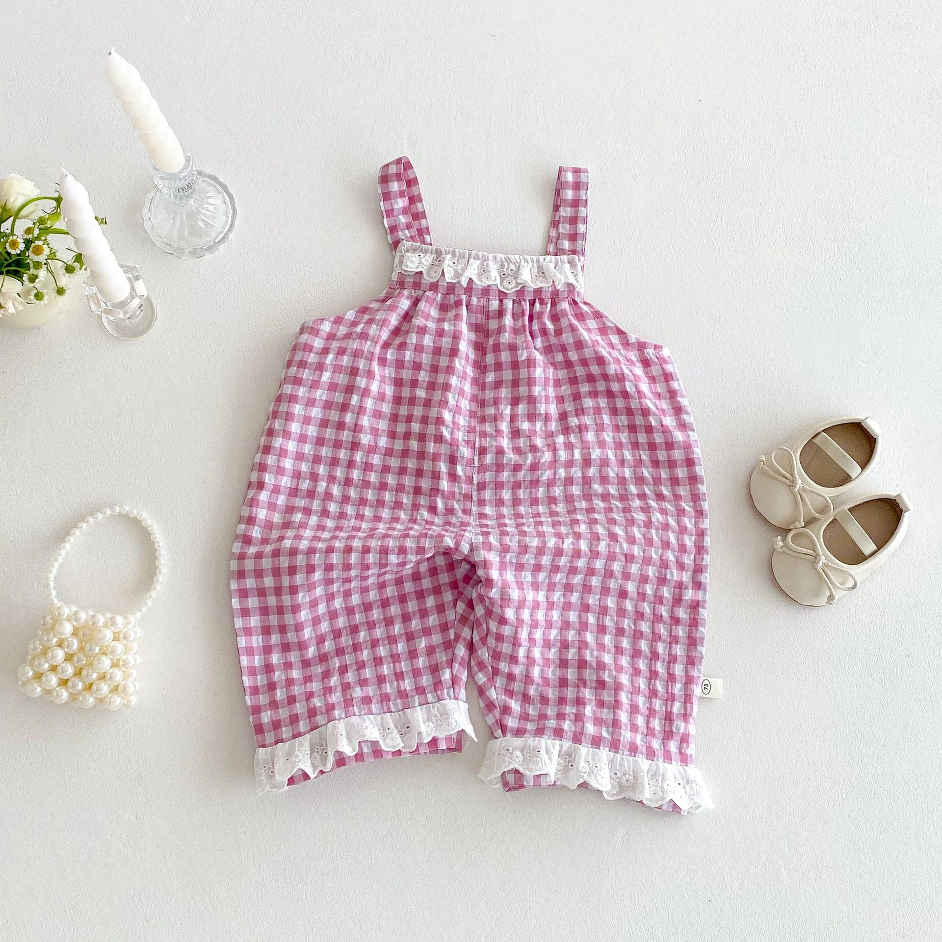 Baby Girl Plaid Lace Overalls