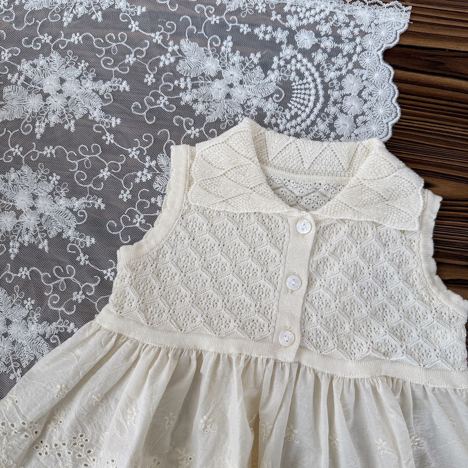 Baby Toddler Girl Hollow Lace Contrast Vest
