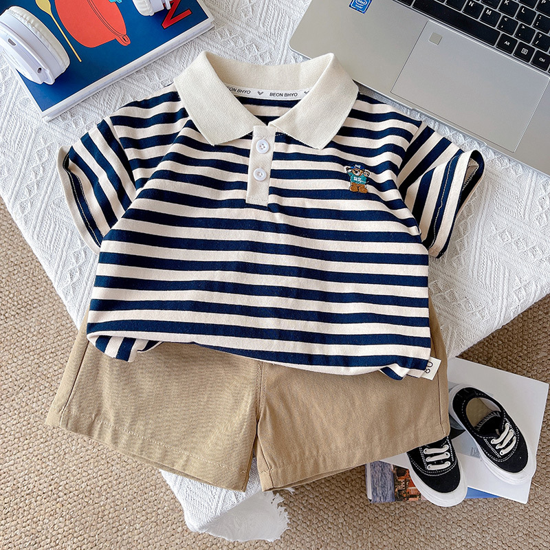 Baby Toddler 2-Piece Bear Stripe Polo Shirt Set