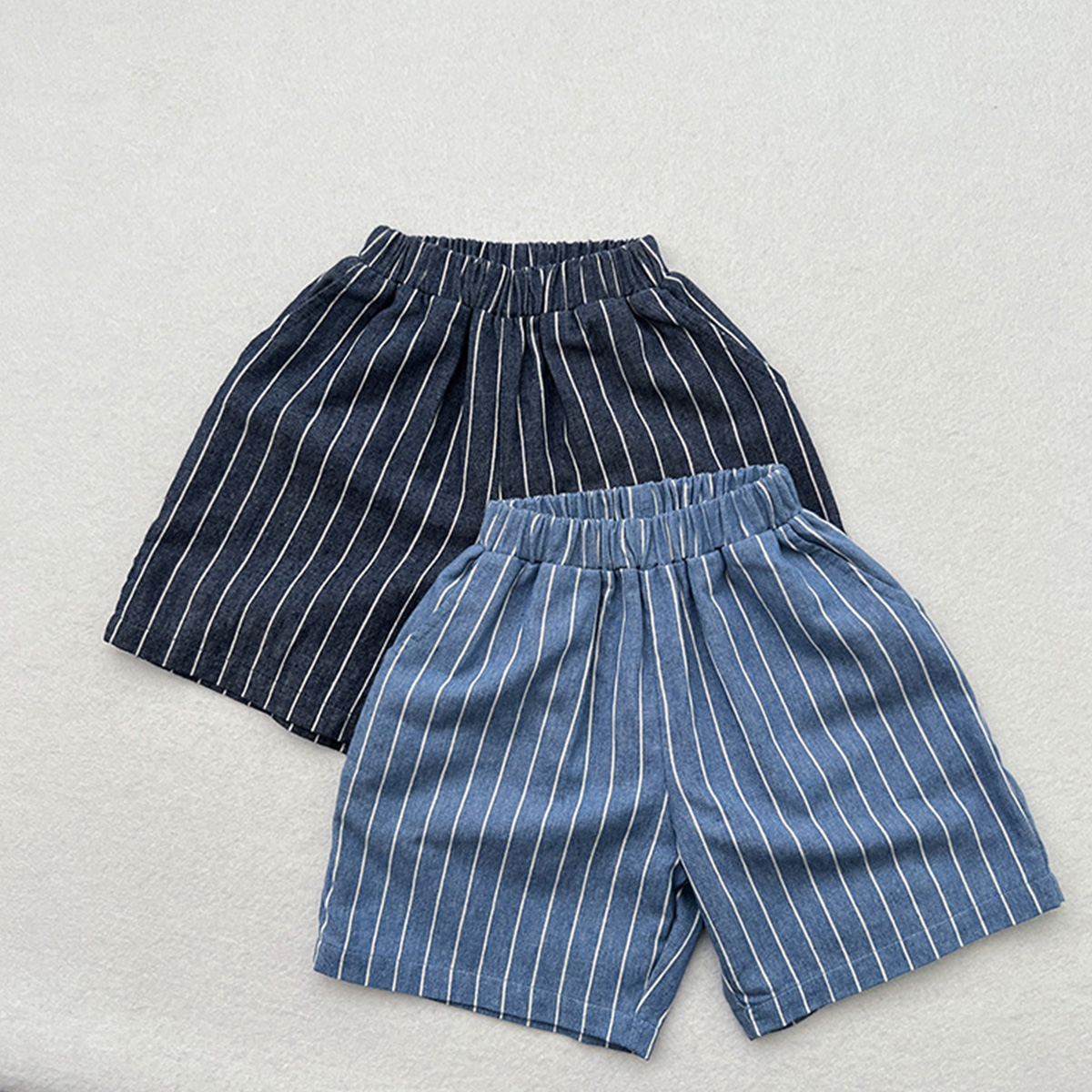 Toddler Boy Green Striped Denim Shorts