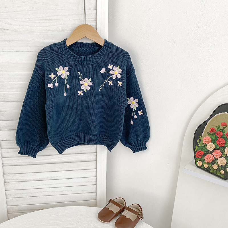 Baby Toddler Flower Embroidered Knitted Sweater