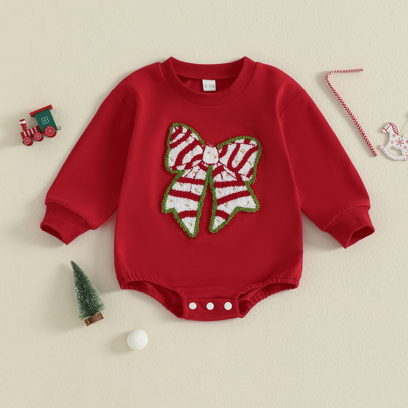 Baby Girls Christmas New Cartoon Bow Embroidered  BODYSUIT