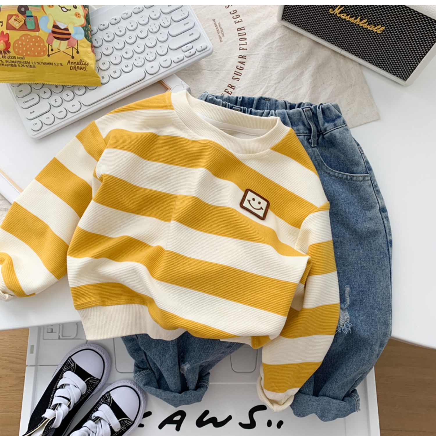 Toddler Boy Yellow Striped Smiley Face Sweatshirt