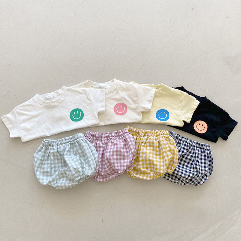 Baby Smile Tee & Plaid Shorts Set