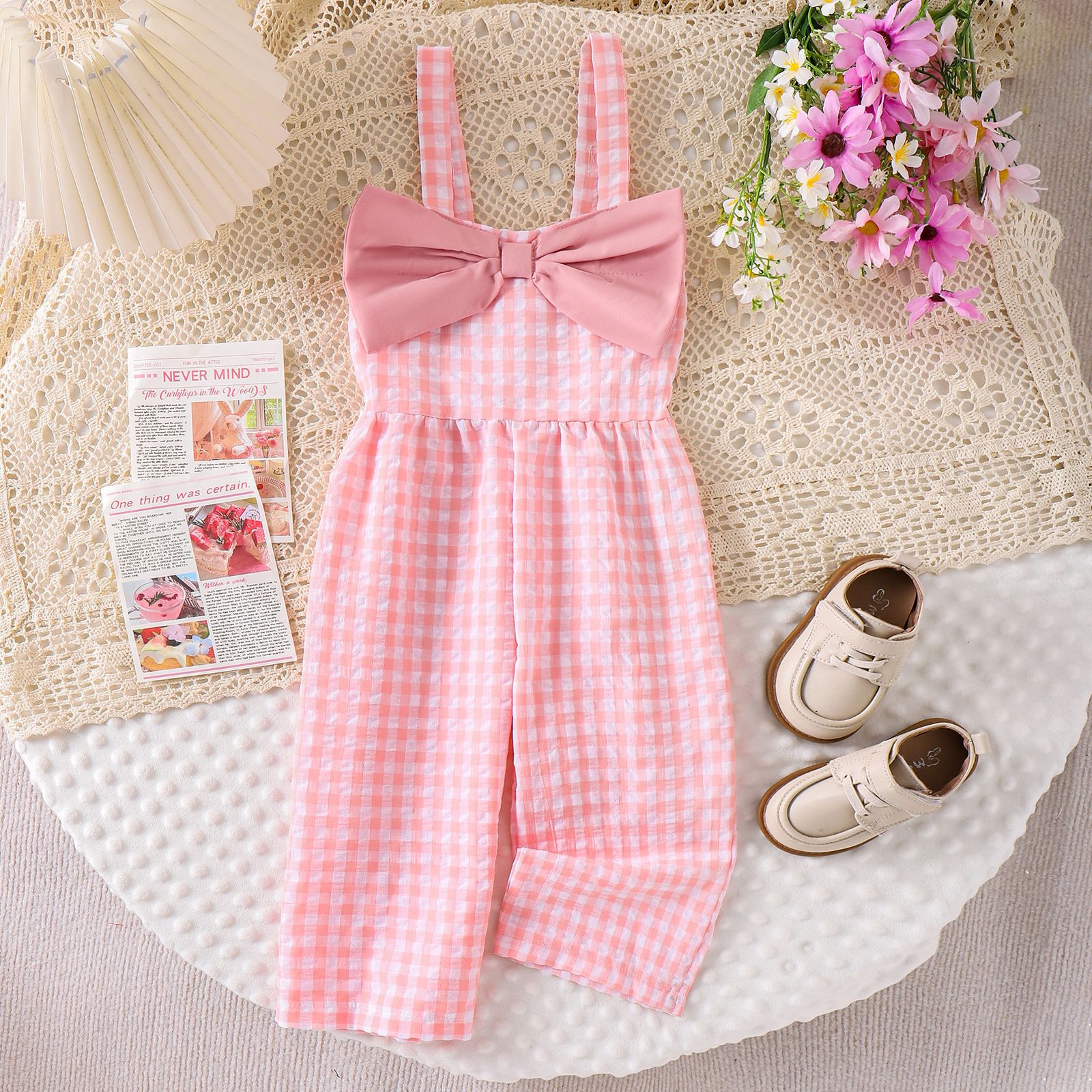 Toddler Girl Gingham Bow Cotton Romper