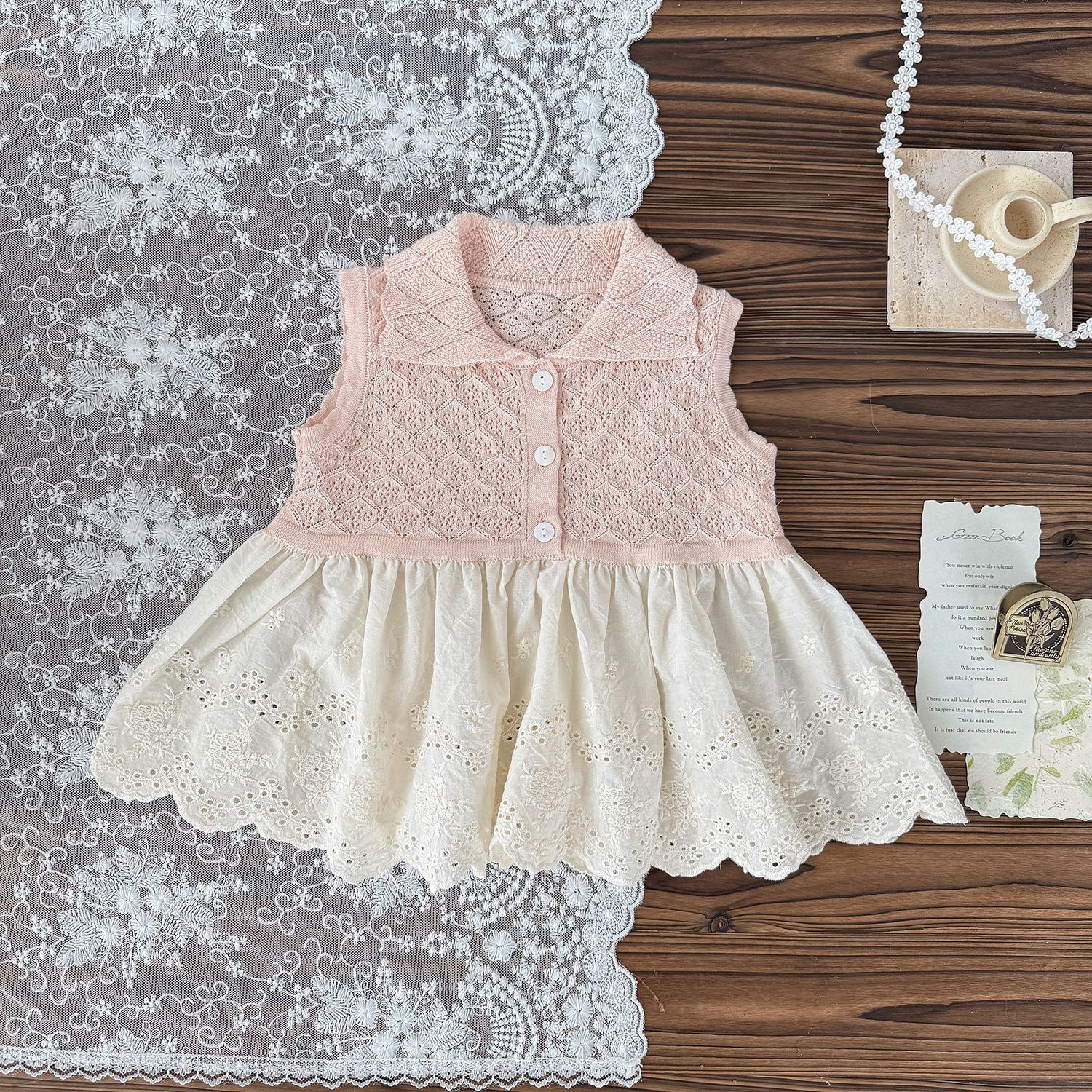 Baby Toddler Girl Hollow Lace Contrast Vest