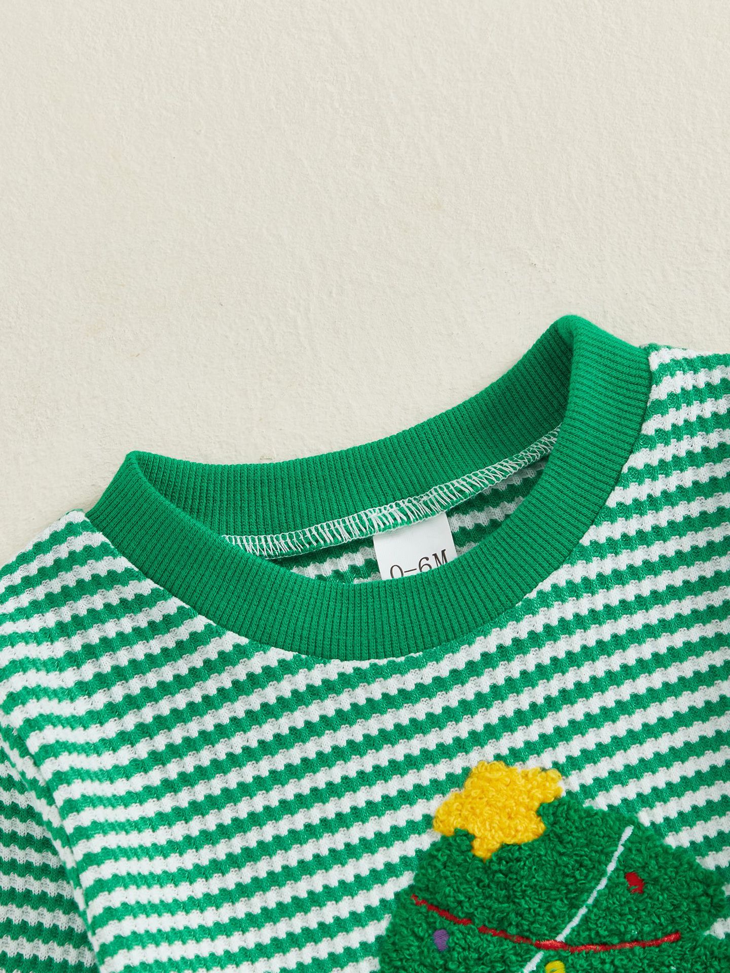 Baby Christmas Waffle Kids Christmas Tree Embroidery Stripe 2-Piece Set