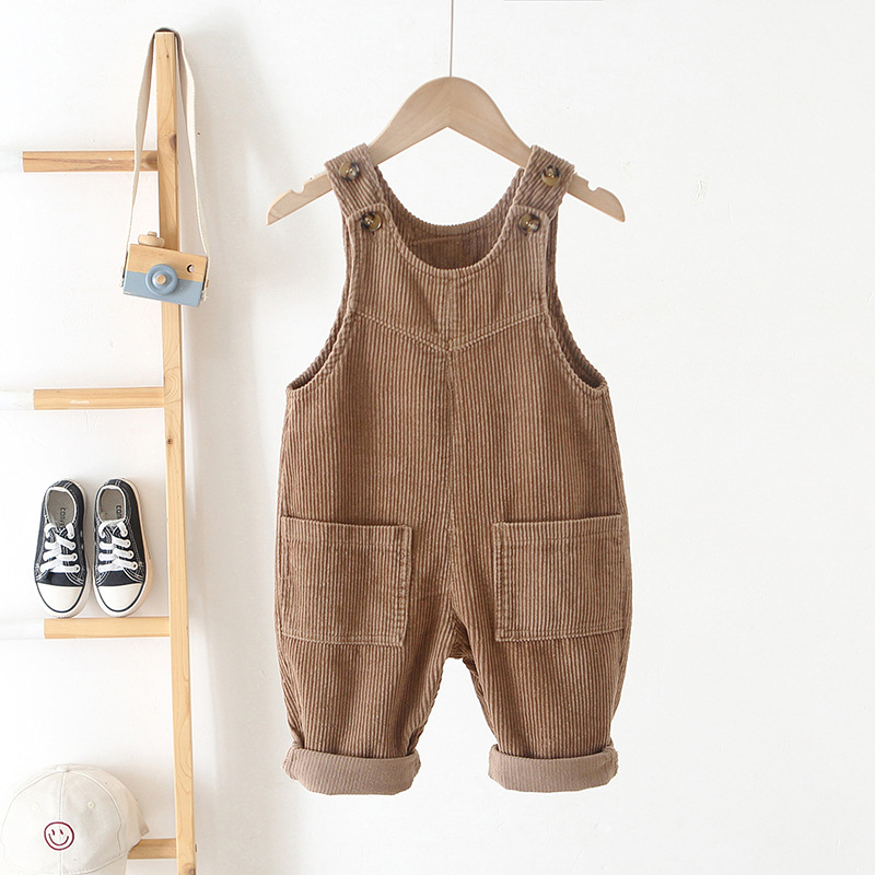 Toddler Solid Color Corduroy Neutral Overalls