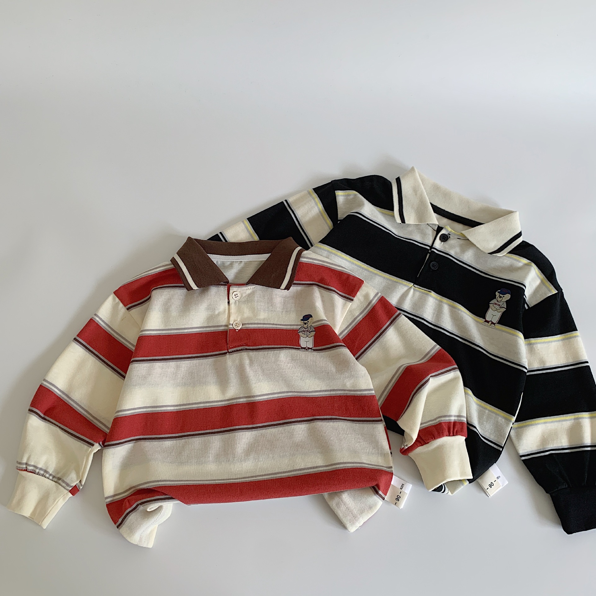 Kid Bear Stripe Polo Long-Sleeved T-shirt