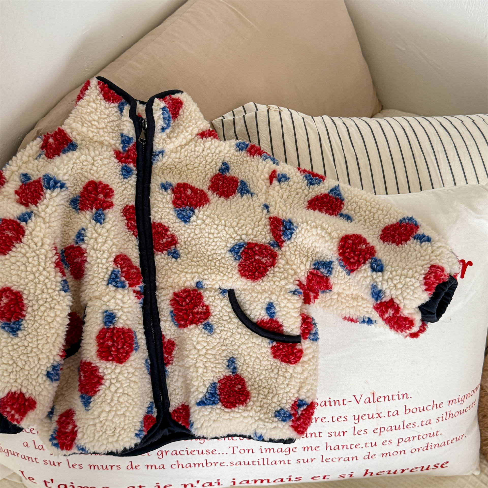 Kids Girls Floral Print Sweet Fleece Outerwear