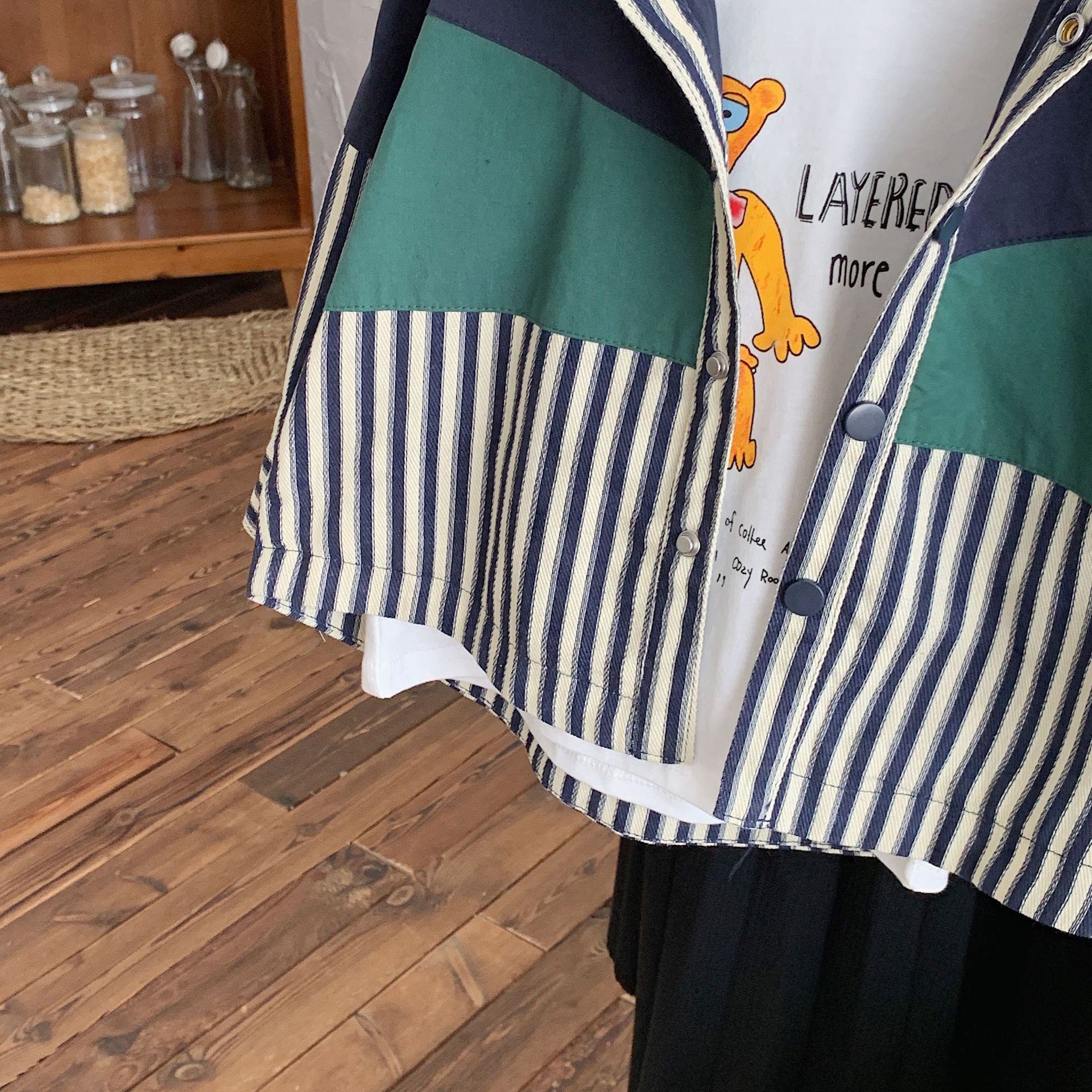 Kid Striped Contrast Trench cCoat