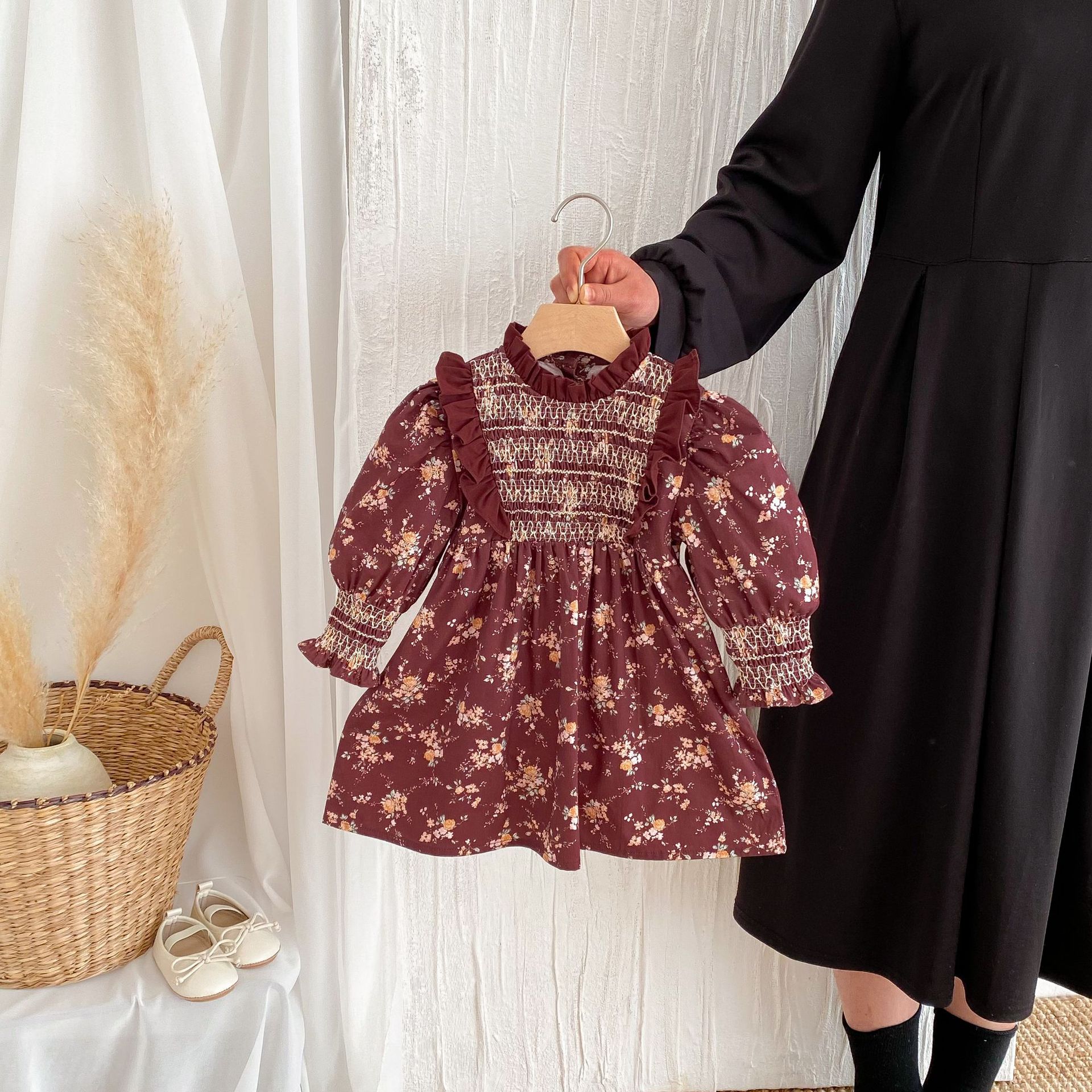 Toddler Girl Red Vintage Handmade Floral Dress