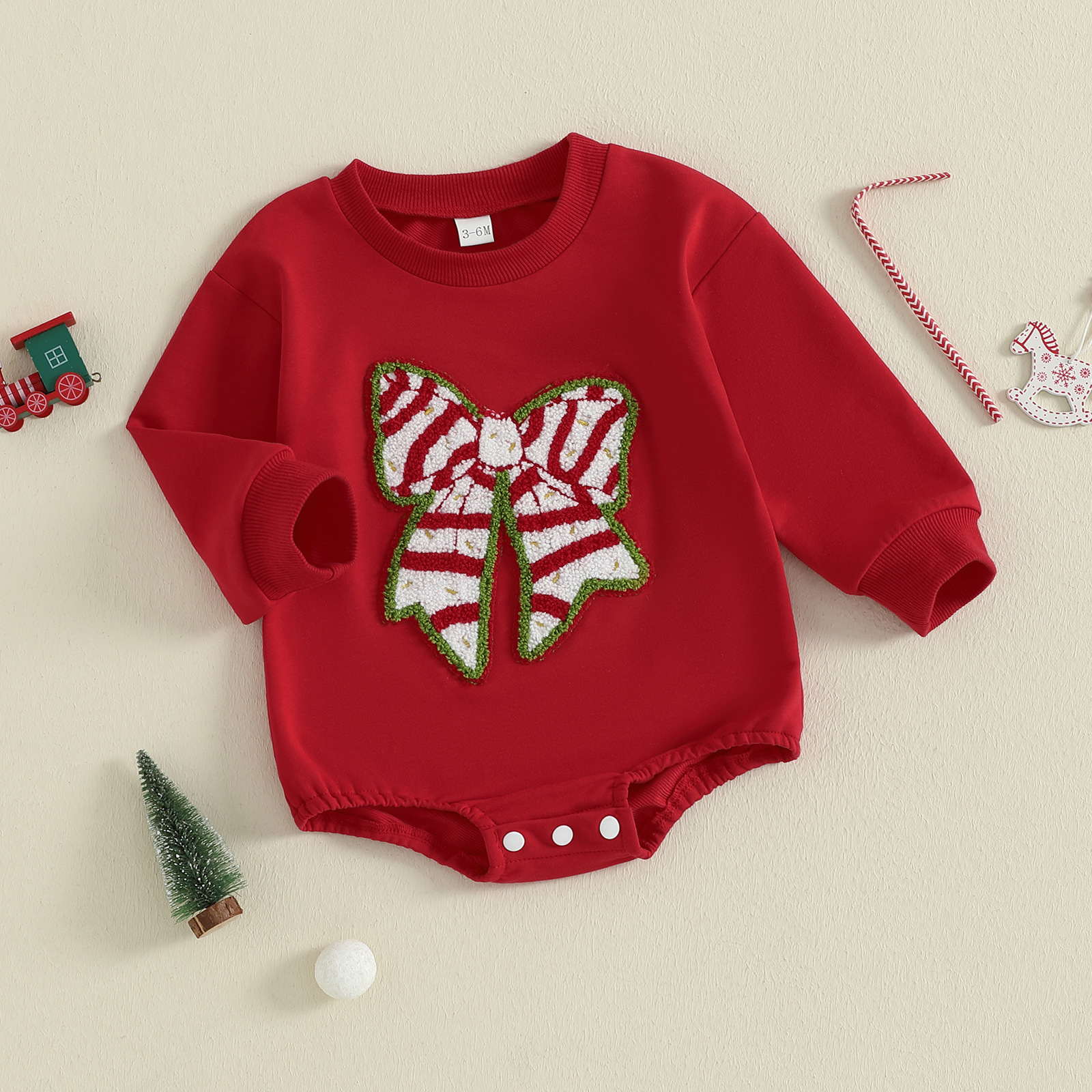 Baby Girls Christmas New Cartoon Bow Embroidered  BODYSUIT