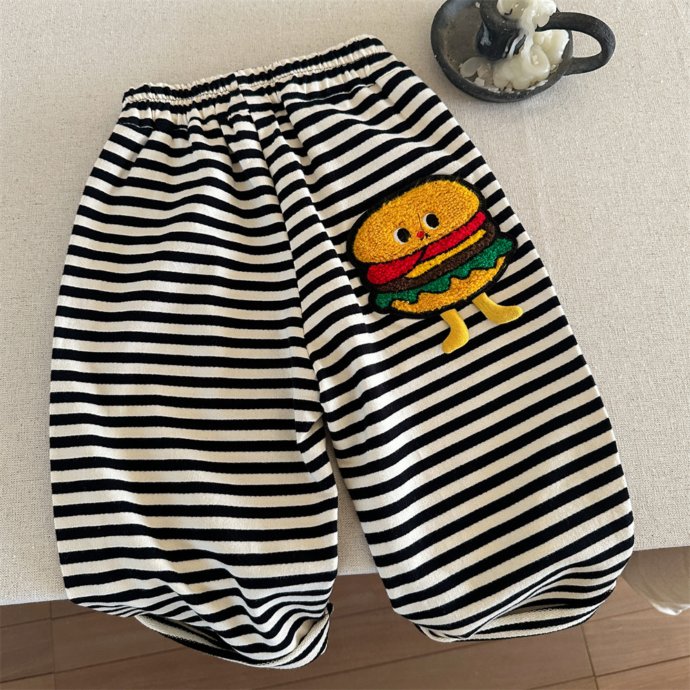 Kid Baby Fries and Hamburger Embroidery Casual Pants