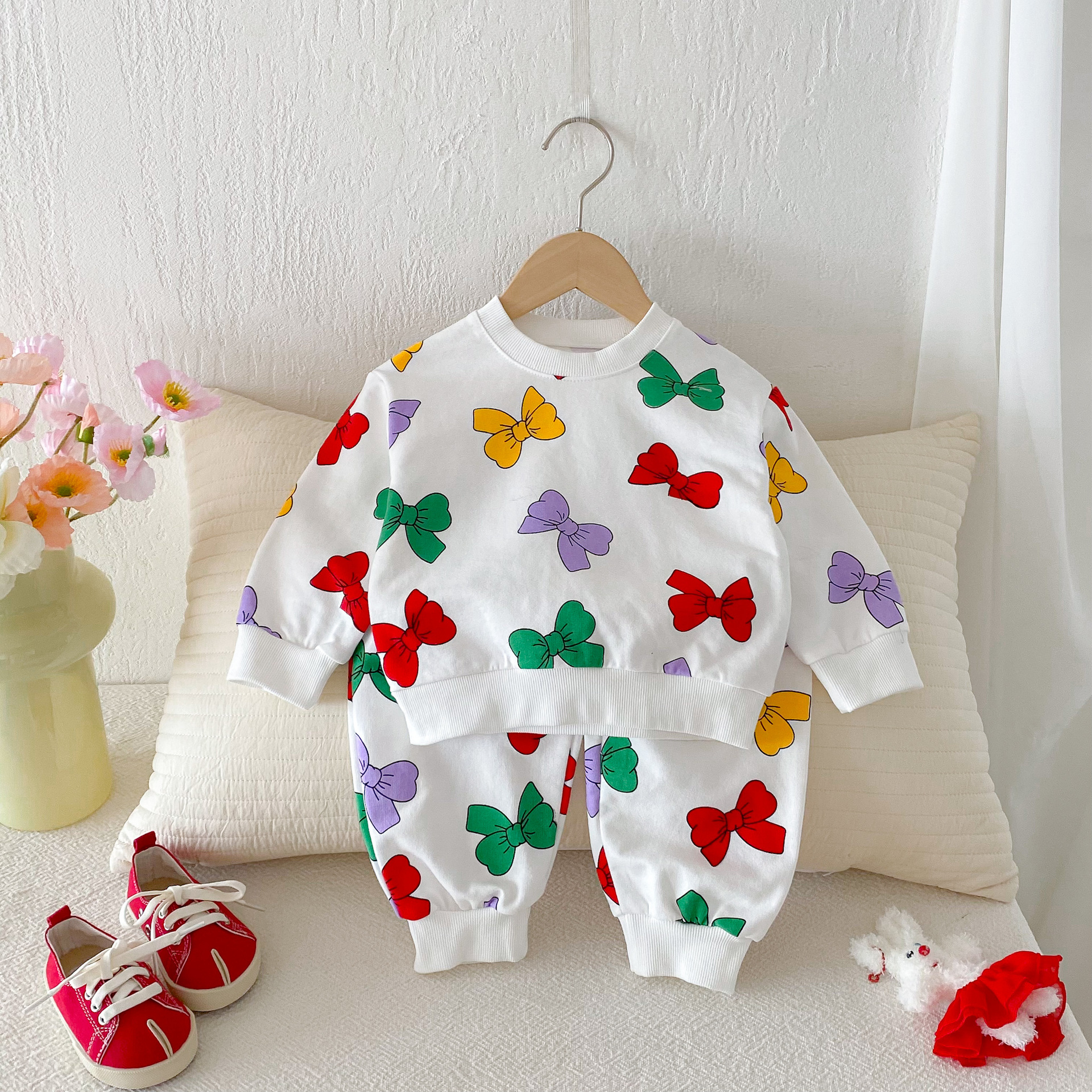 Toddler Girl 2 Piece Colorful Bow Sweatshirt Set