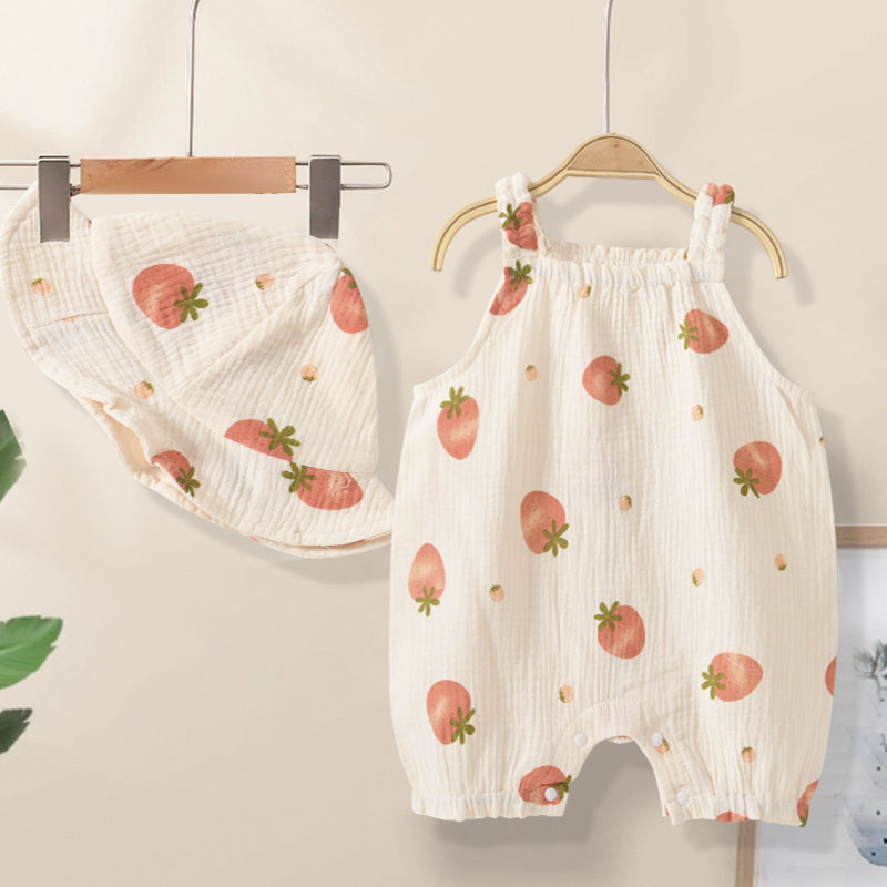 Baby Strwberry White Romper With Hat