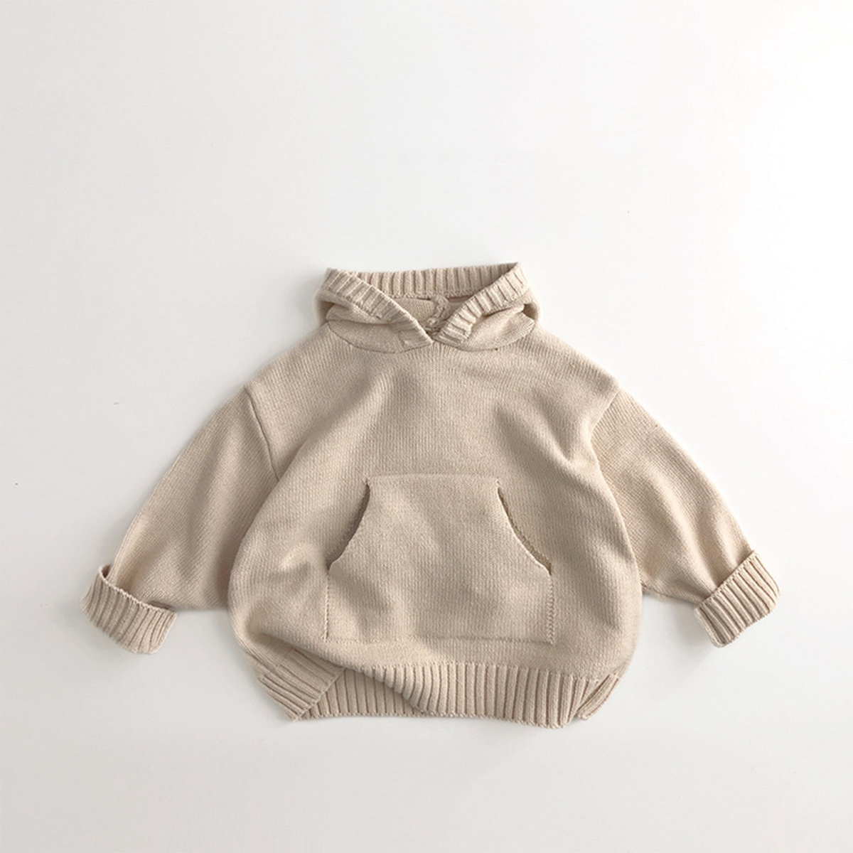 Kid Solid Color Hooded Knitted Sweater