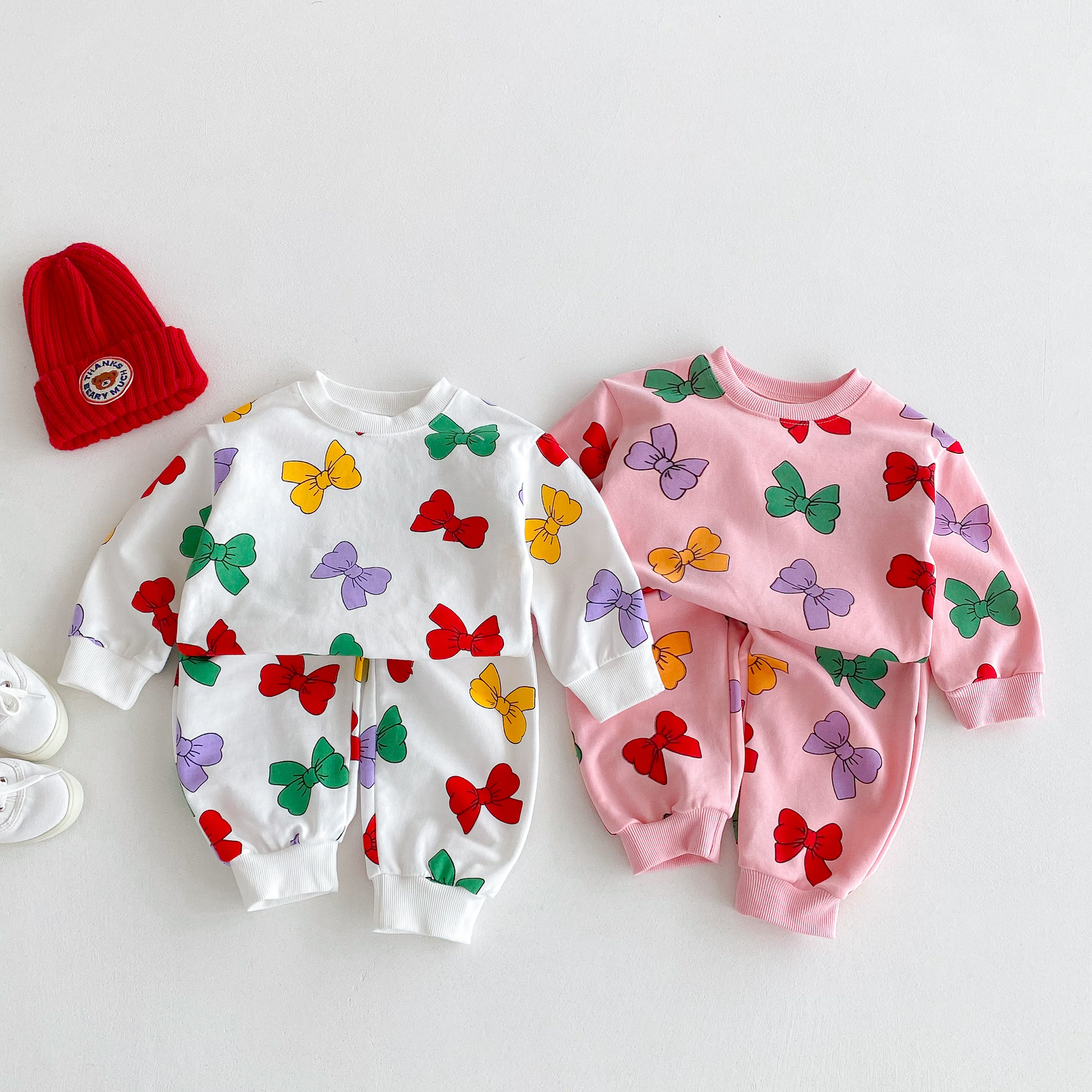 Toddler Girl 2 Piece Colorful Bow Sweatshirt Set