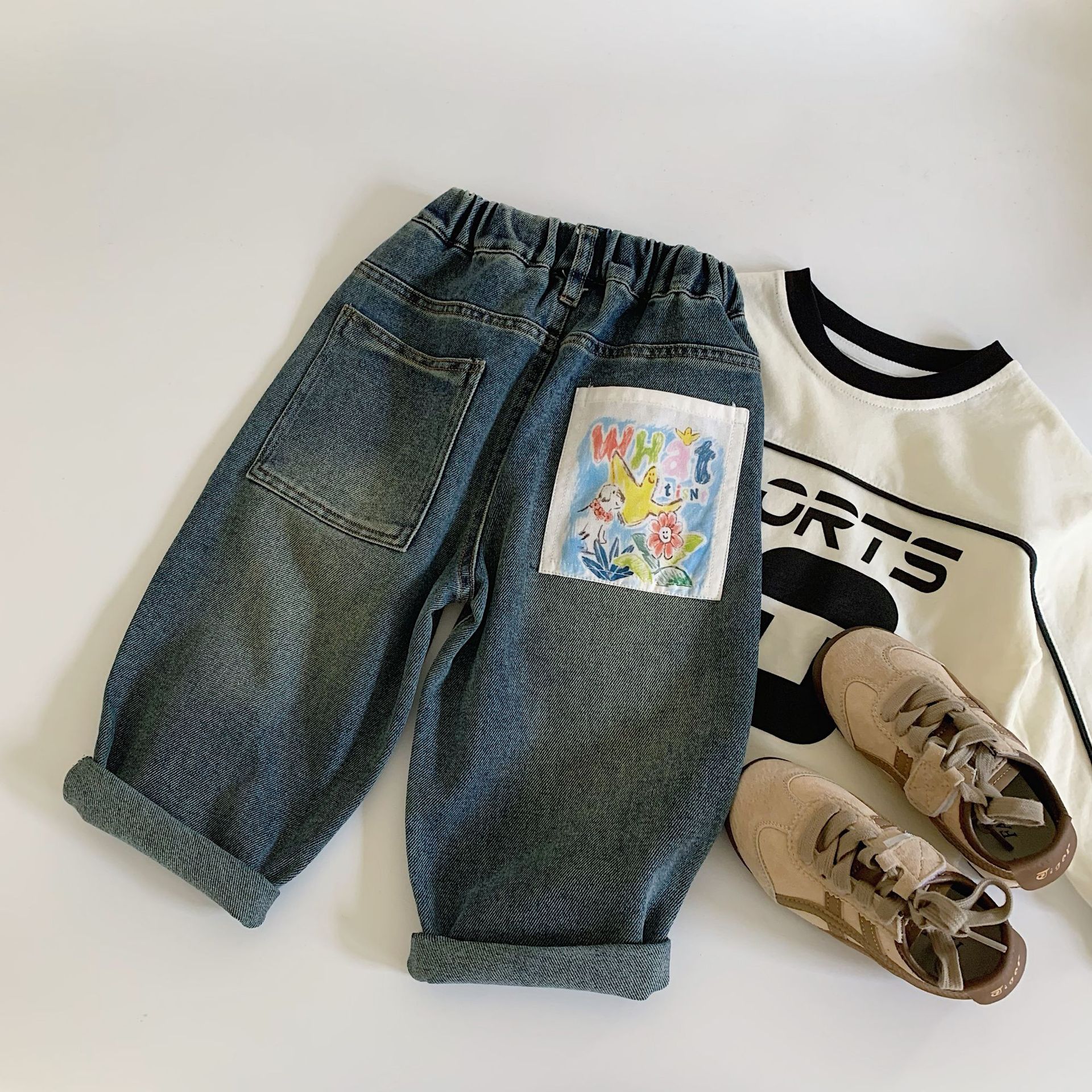 WHAT Kids Contrast Pocket Casual Jeans