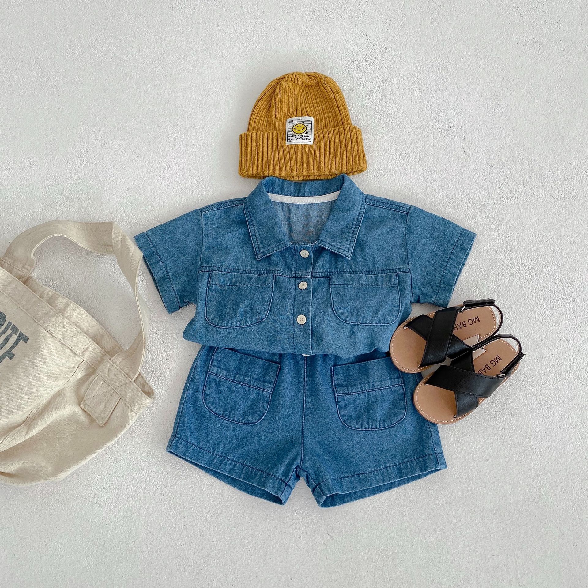 Baby Toddler 2-Piece Solid Color Denim Polo Set