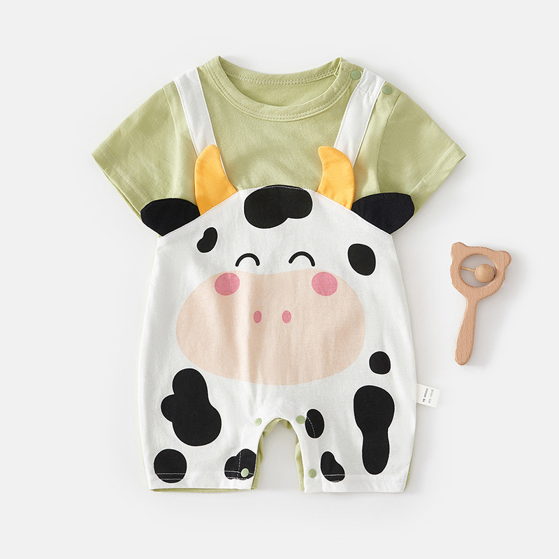 Baby Milk Cow Green Fake Two Pieces Romper