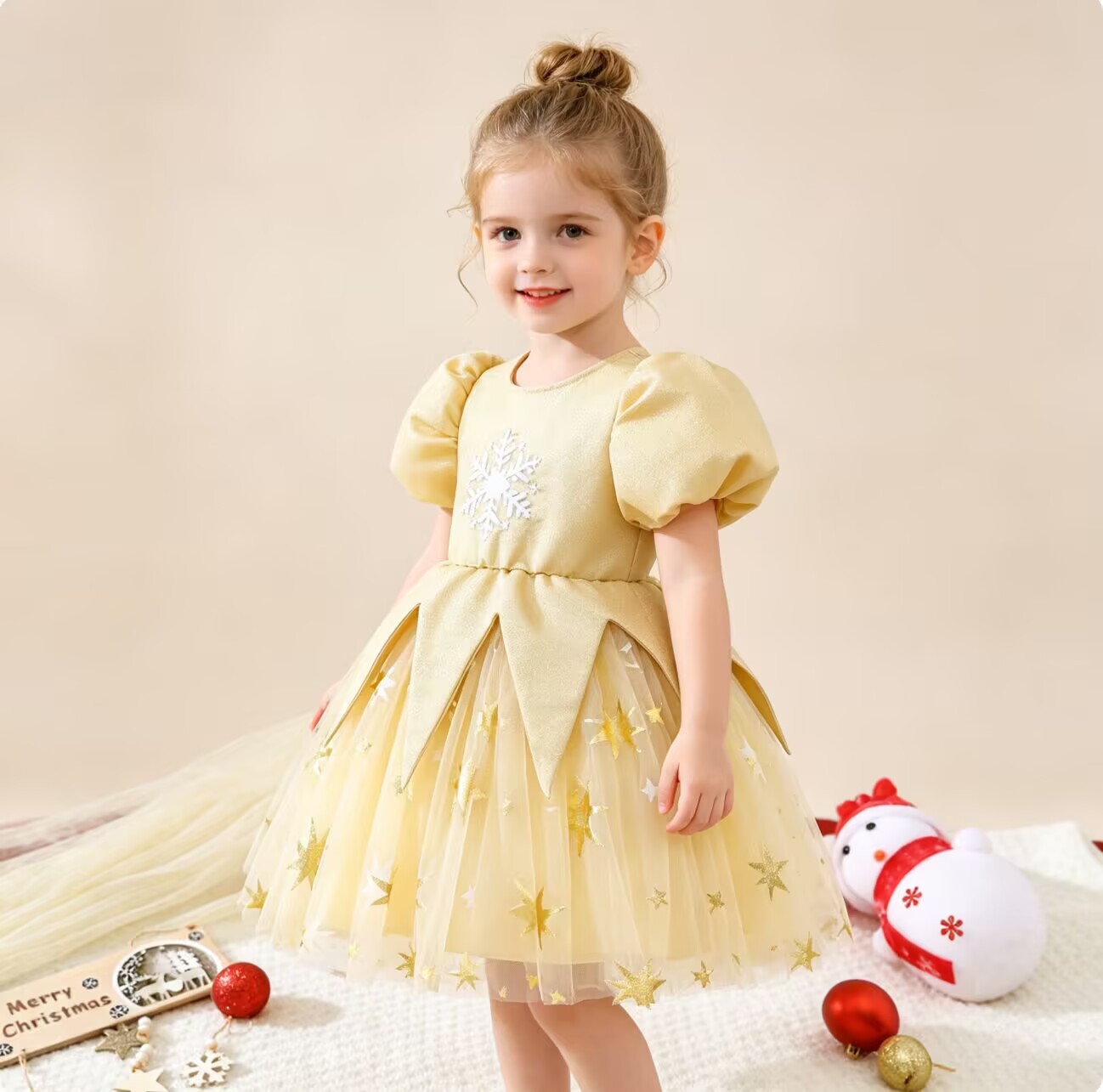 Girl Christmas Girls Snowflake Star Tulle Princess Dress