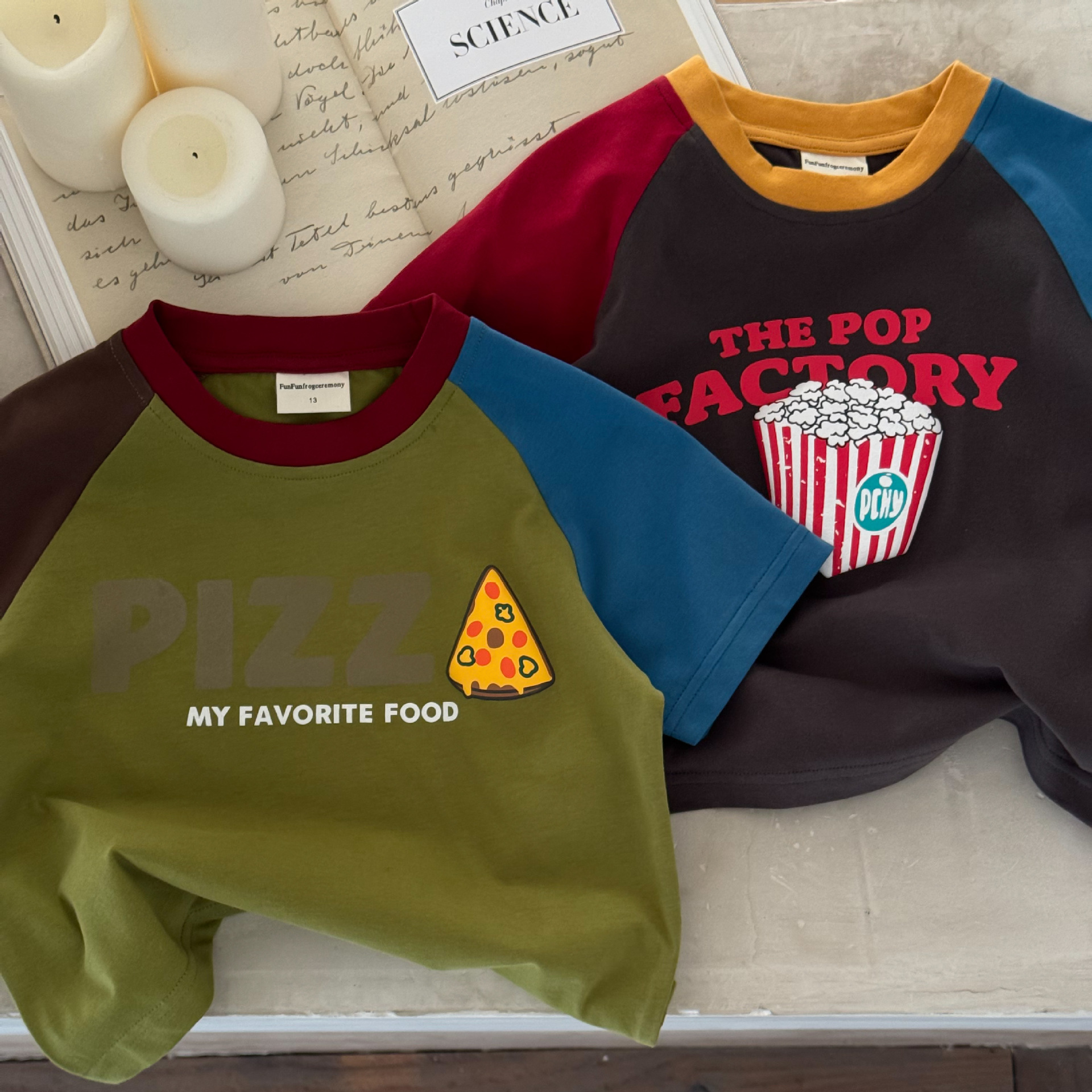 Kid Pizza Popcorn Pattern T-Shirt