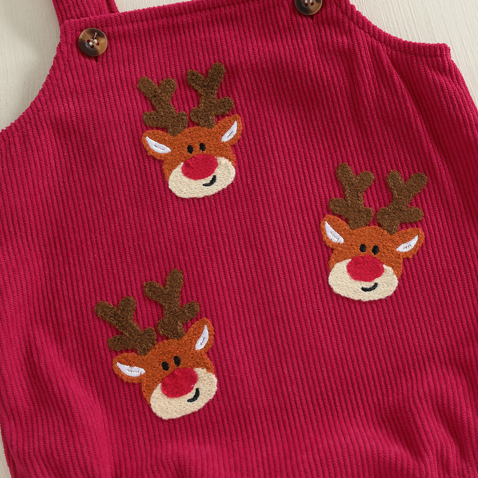 Baby Christmas Corduroy Sling , Deer Head Embroidery Bodysuit