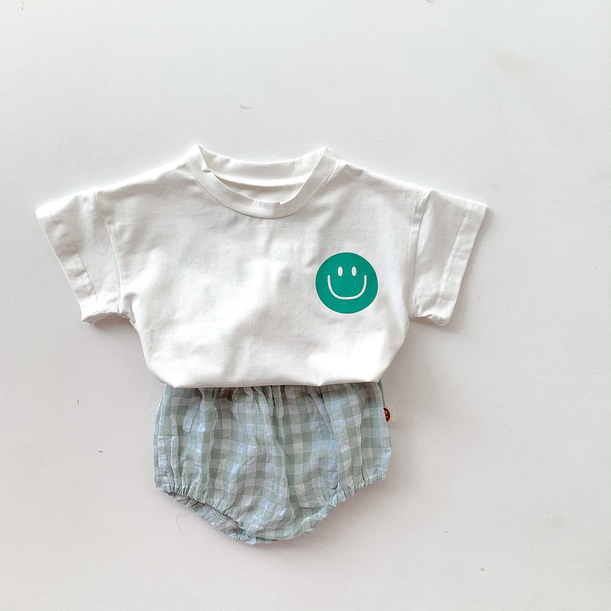 Baby Smile Tee & Plaid Shorts Set