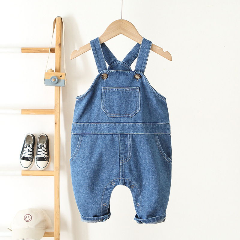 Baby Casual Solid Color Denim Overalls