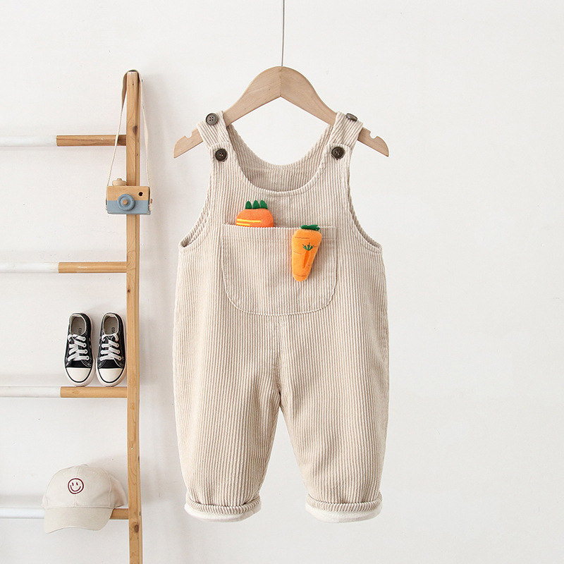 DailyBebe Kids Cute Cartoon Carrot Solid Color Corduroy Overalls