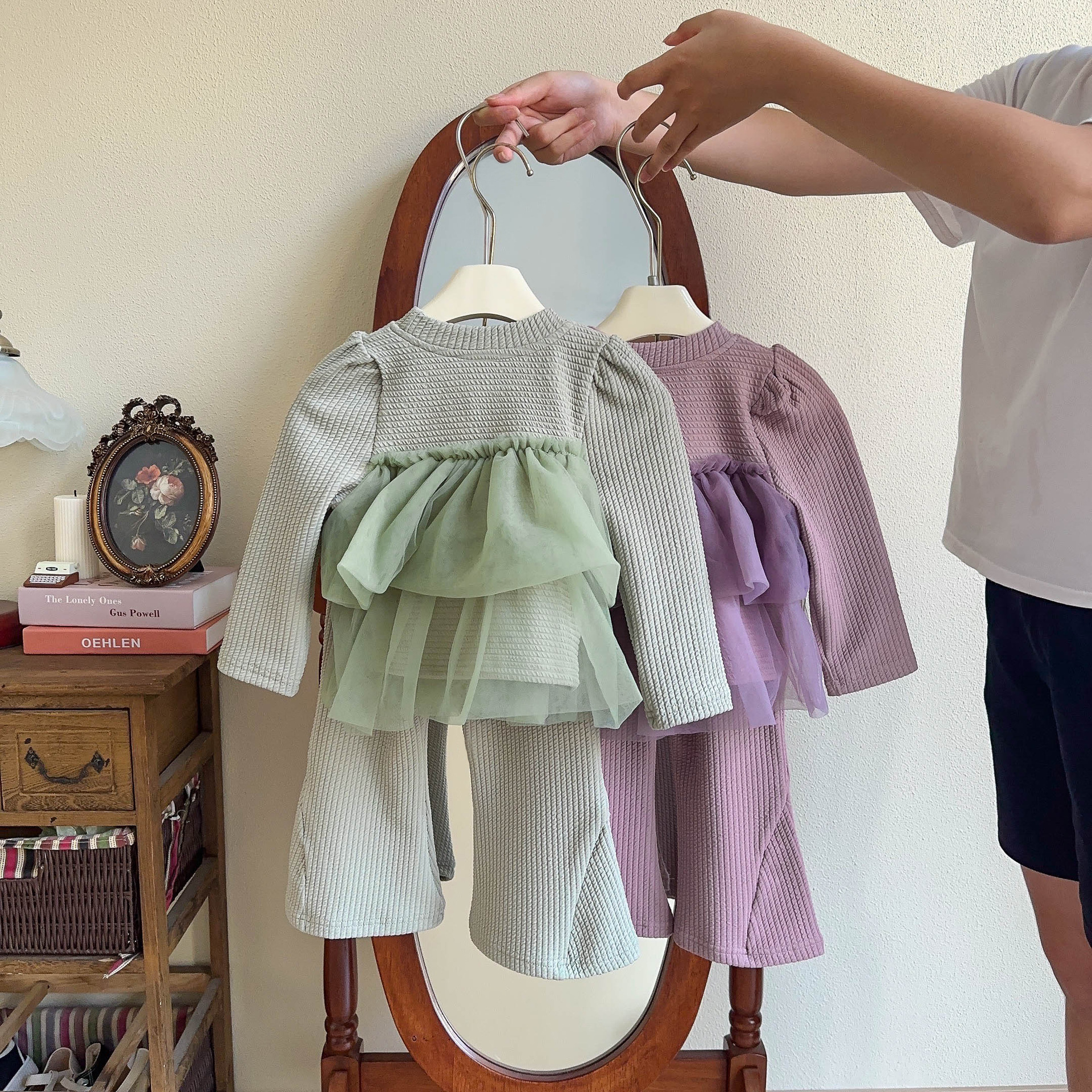 Toddler Girl Plush Heart Mesh Top and Pants 2-piece Sets