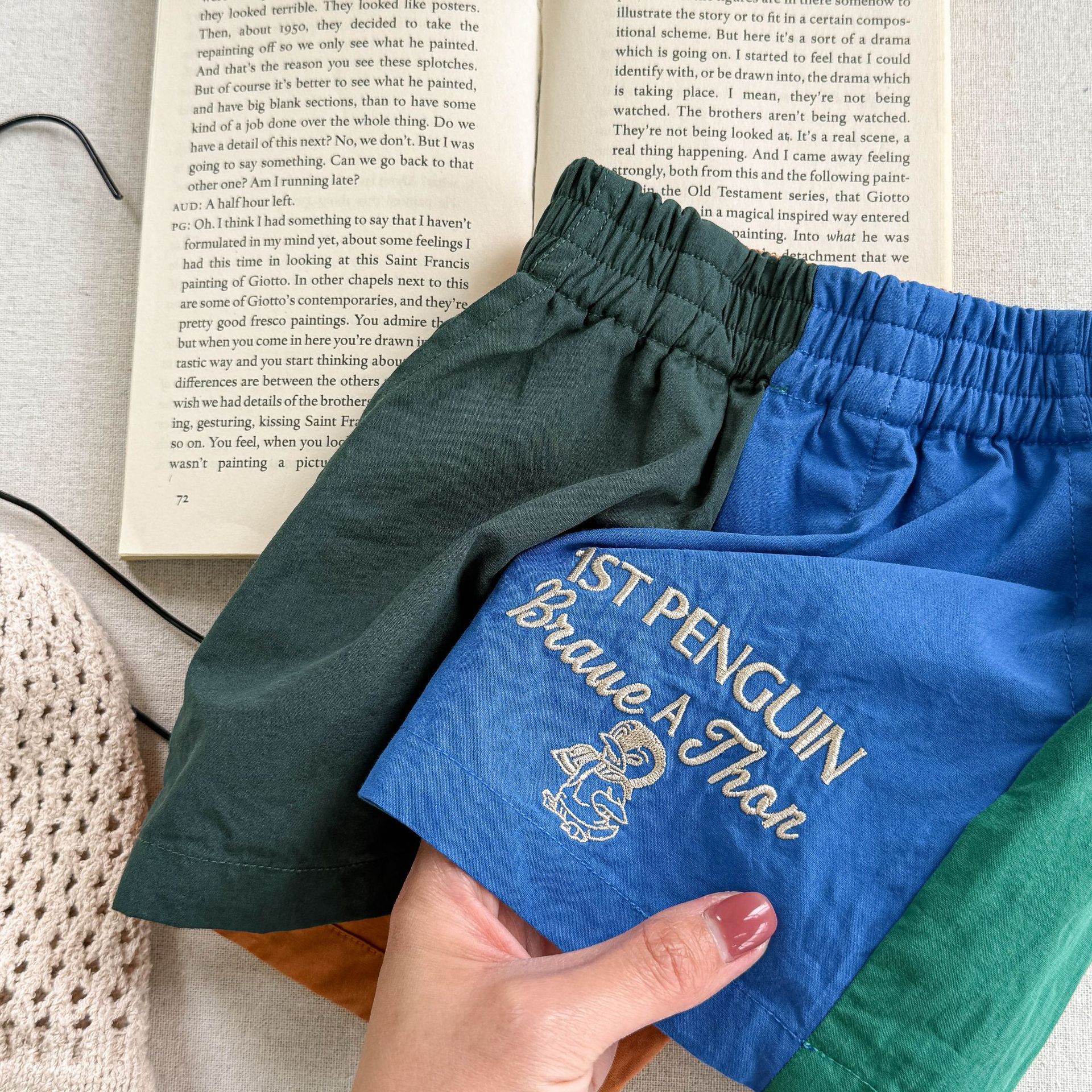 Toddler Penguins Embroidery Contrast Shorts