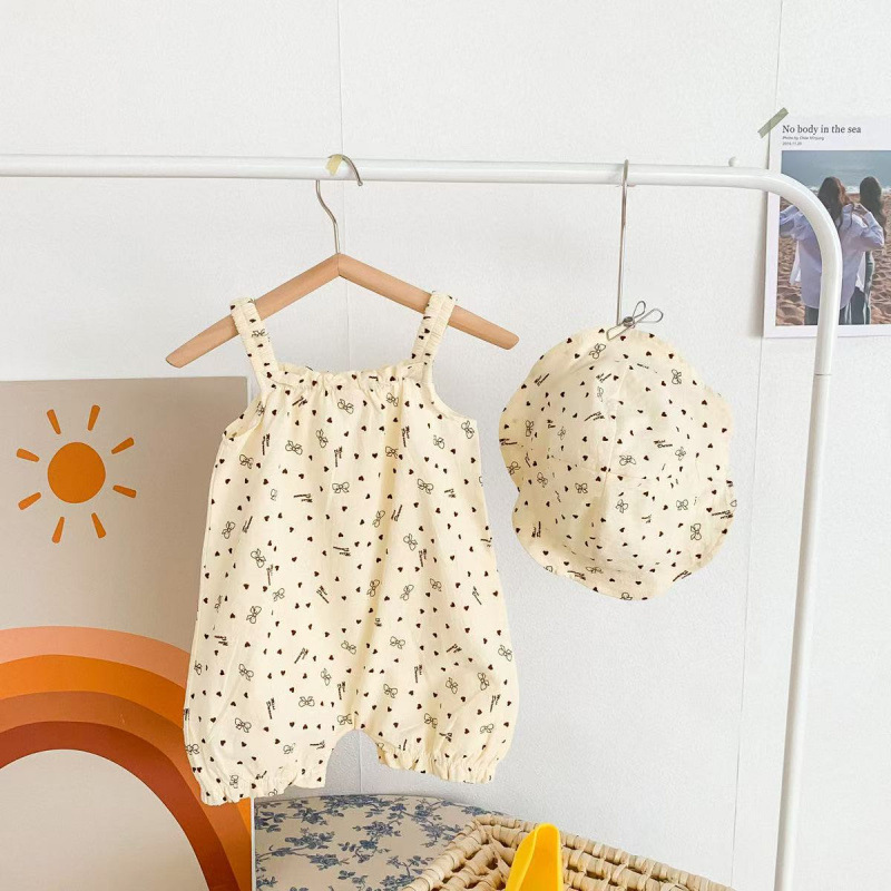 Baby Girl Love Heart Bowknots Romper with Hat