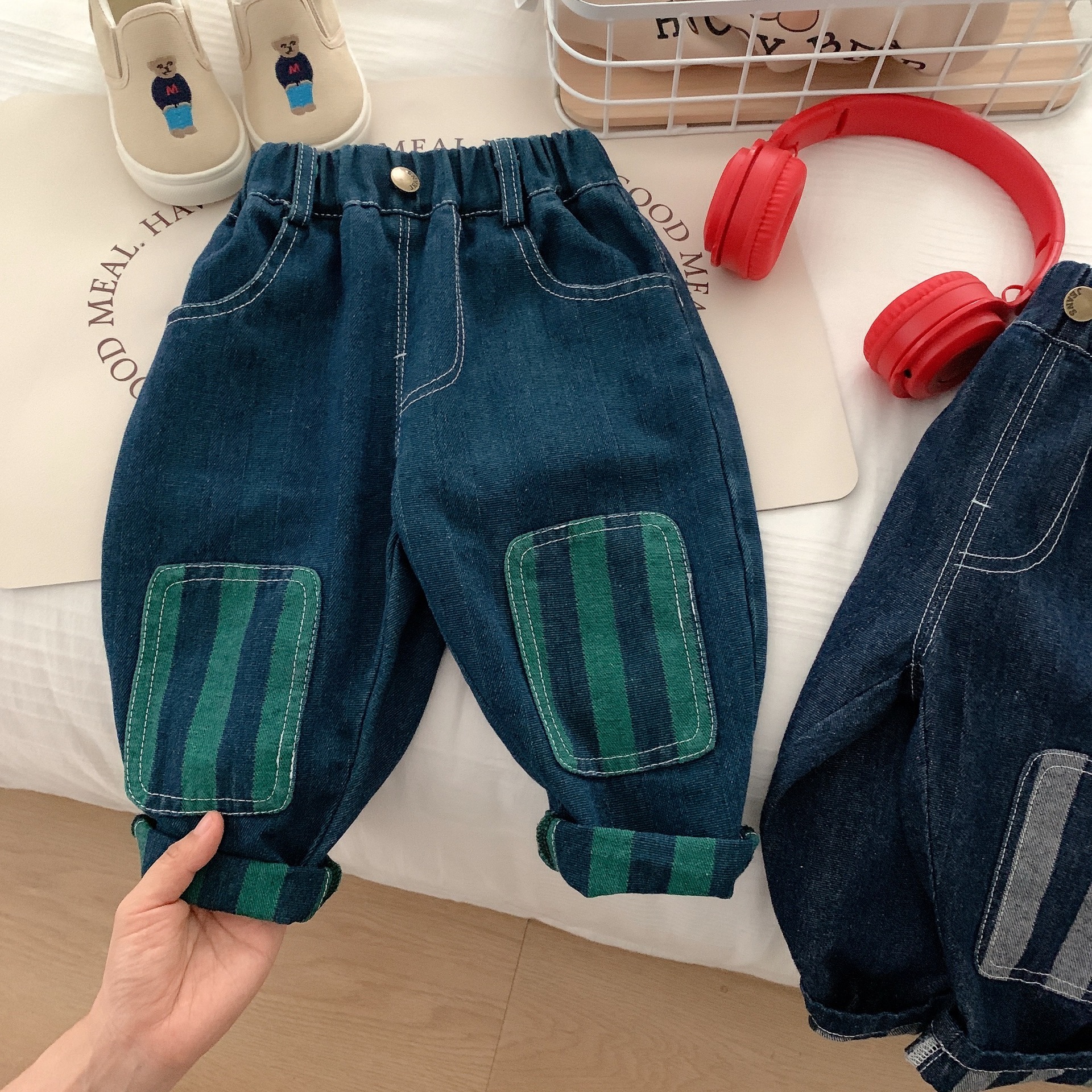 Kid Contrast Stripes Denim Pants
