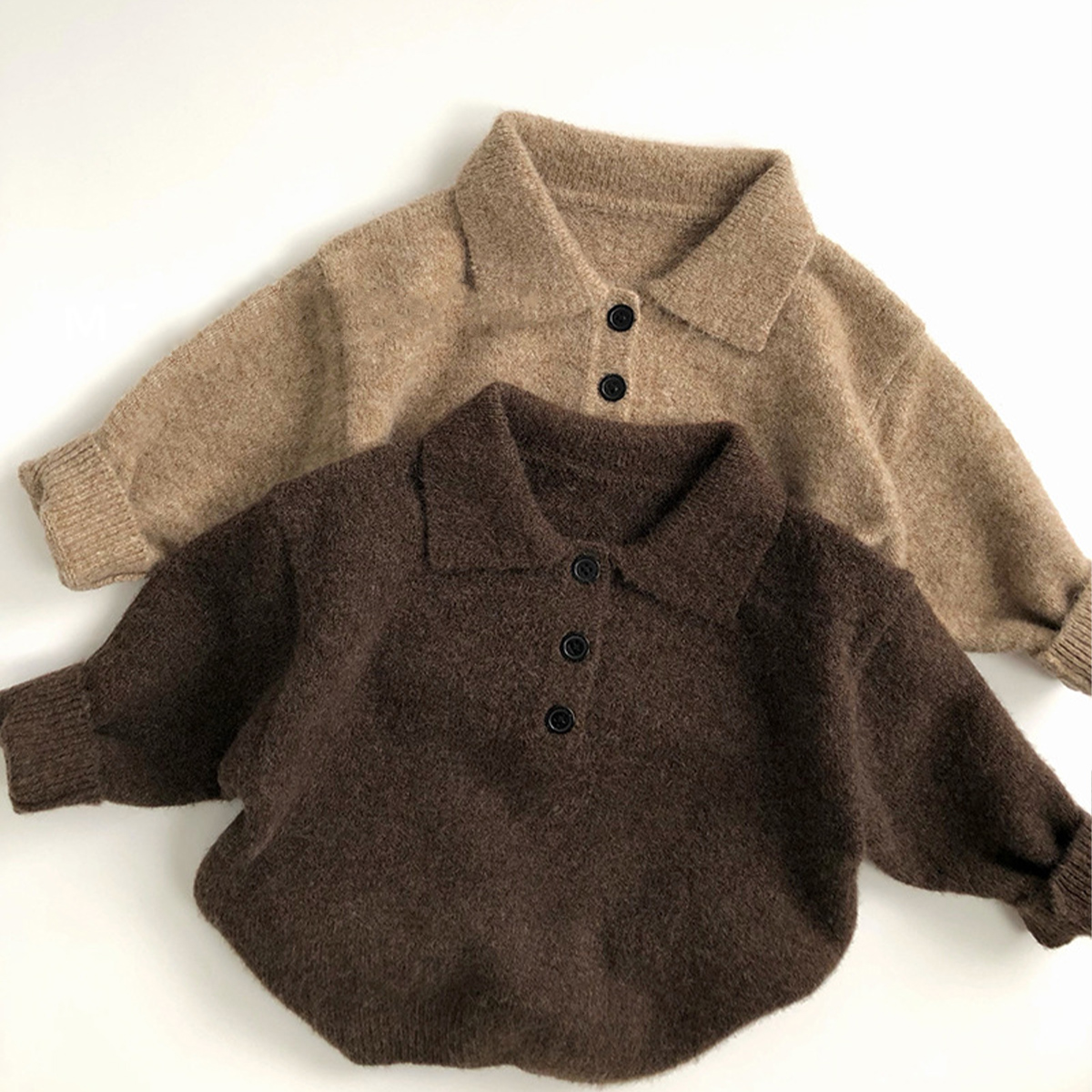 Kid Solid Color Polo Knitted Sweater