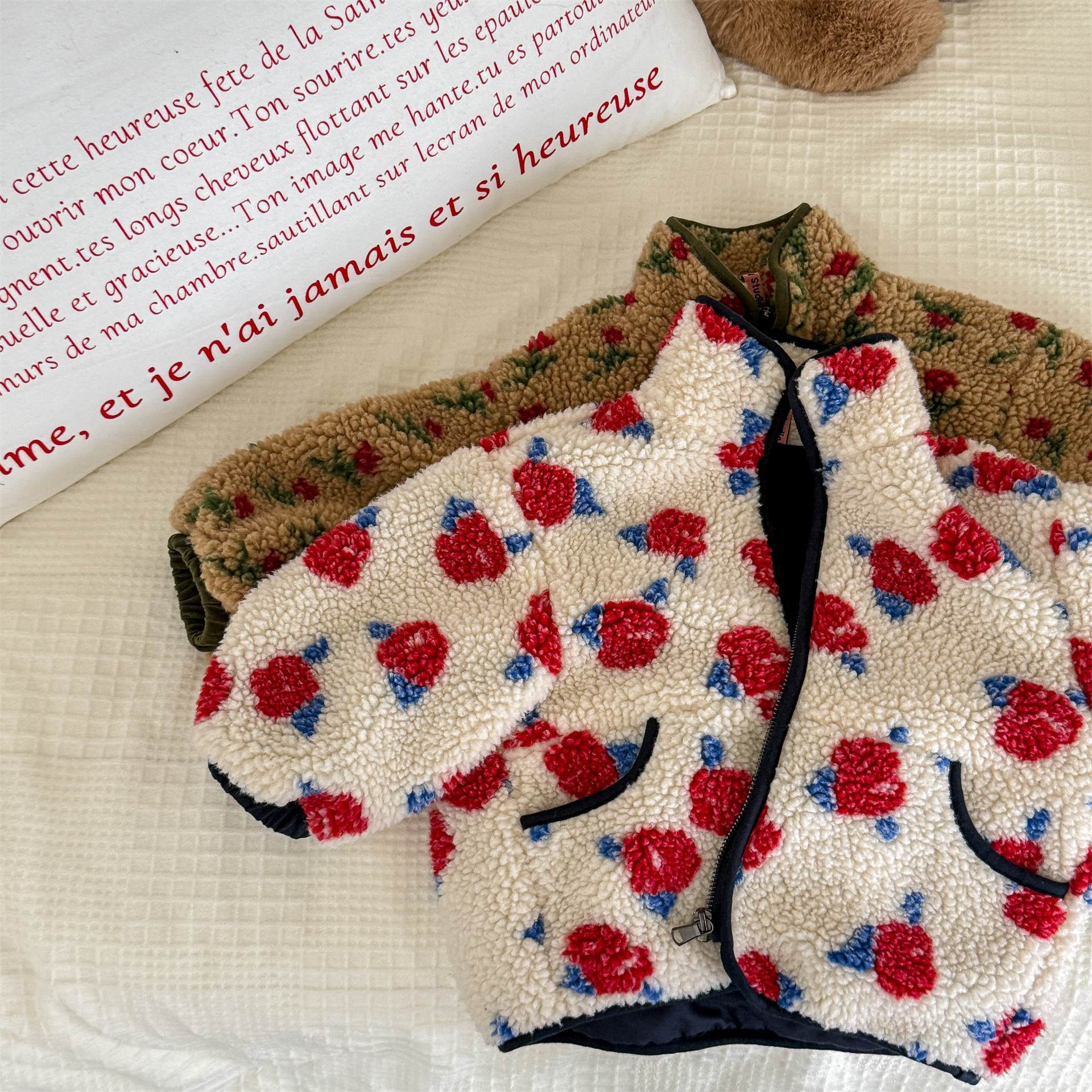 Kids Girls Floral Print Sweet Fleece Outerwear