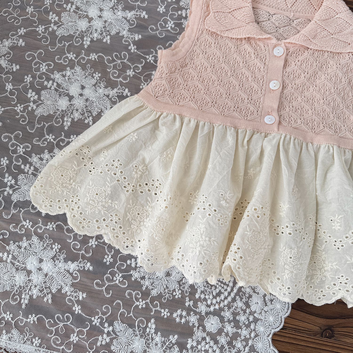 Baby Toddler Girl Hollow Lace Contrast Vest