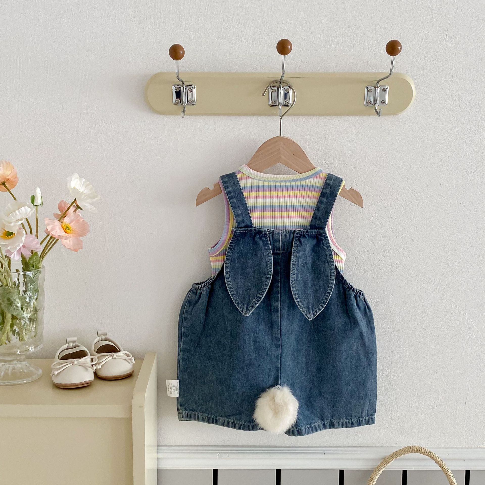 Baby Girl Striped vest overalls 2-piece set