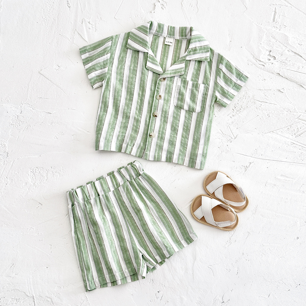 Baby 2-Piece Green Striped Polo Set