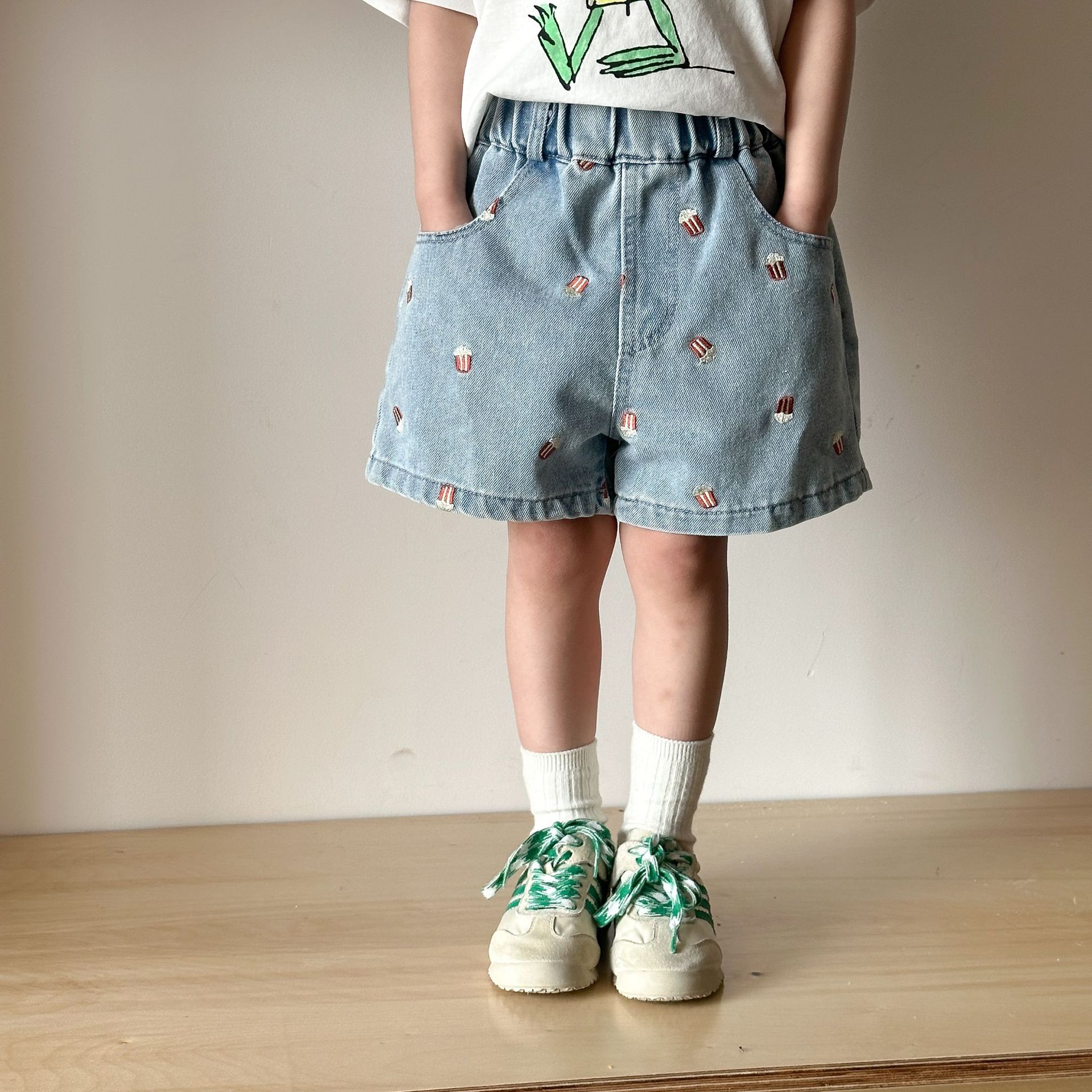 Toddler Embroidered Popcorn Denim Shorts