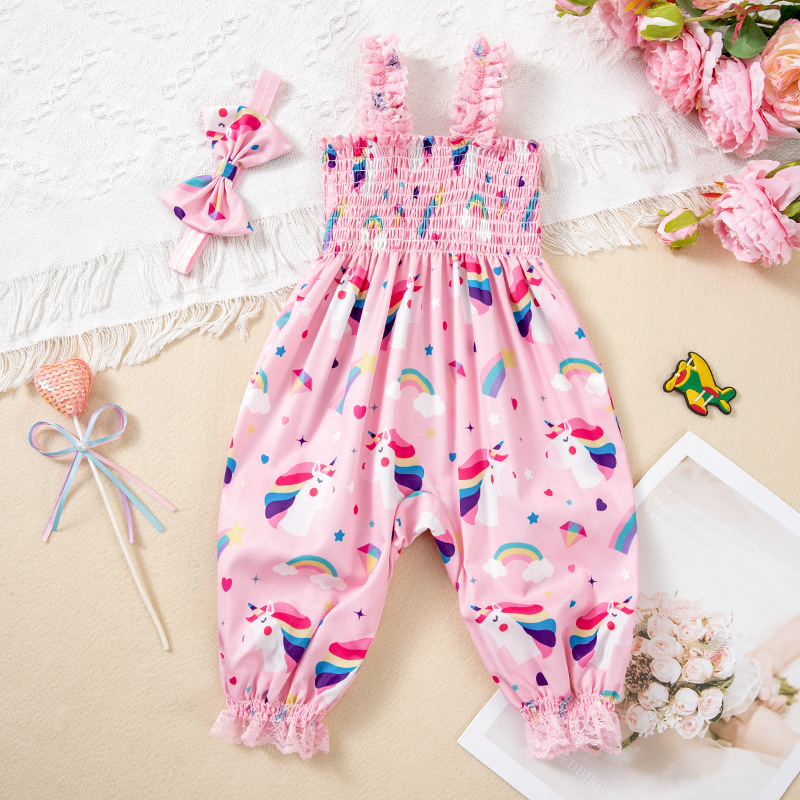 Baby Allover Flower Overalls with Headband