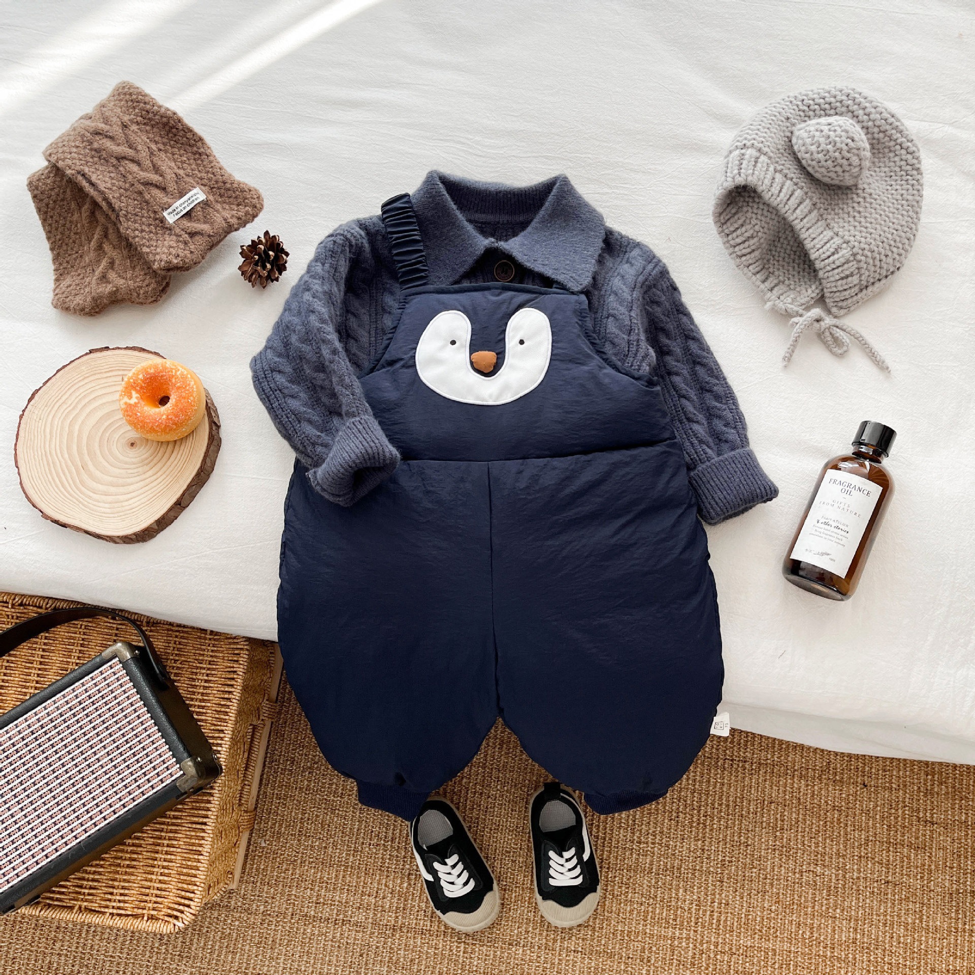 Kids Cute Penguin Boys Girls Sweater and Overalls