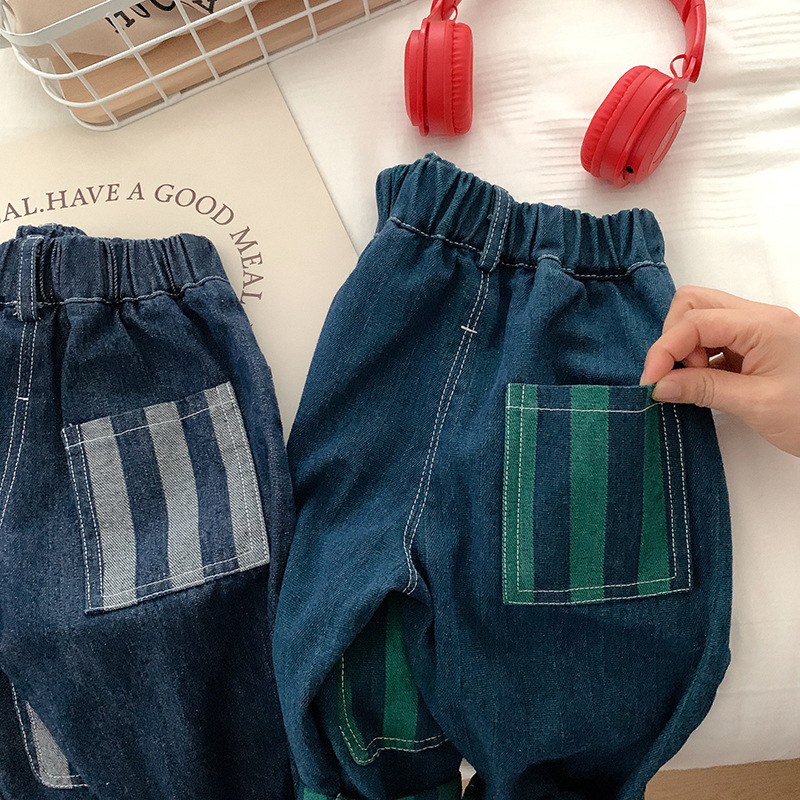 Kid Contrast Stripes Denim Pants