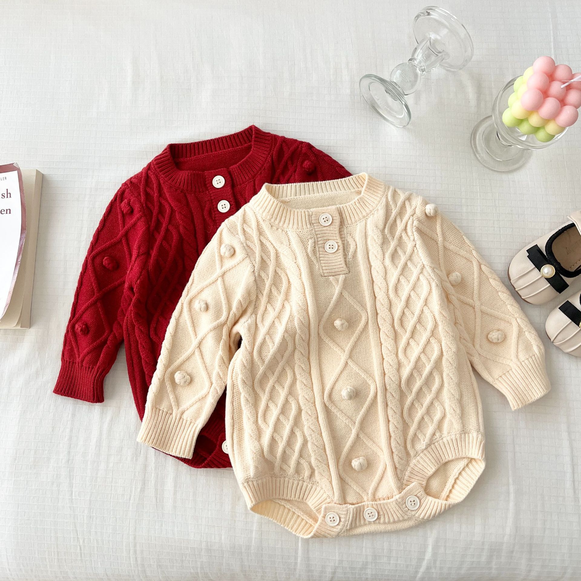 Baby Cable Knit Pom Pom Sweater onesie