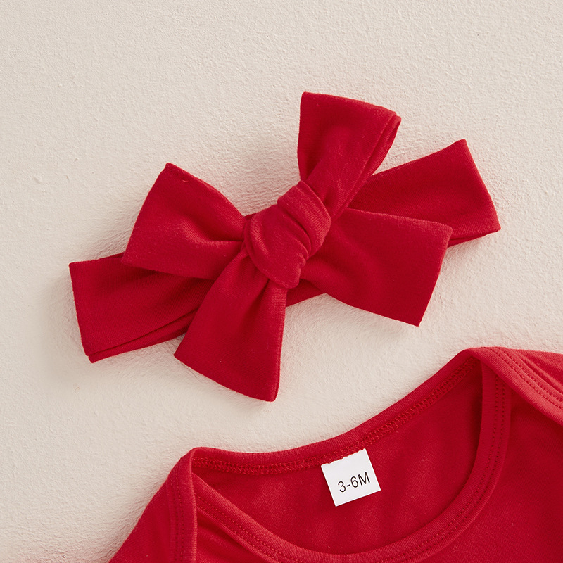3-Piece Santa Baby Red Letter Embroidery  Bodysuit Tulle Skirt Set