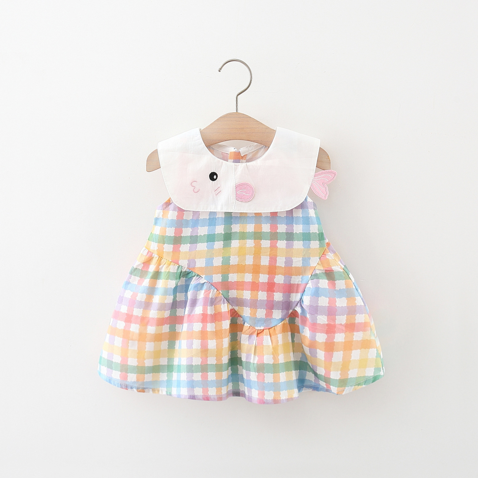Baby Colorful Plaid Fish Sleeveless Dress