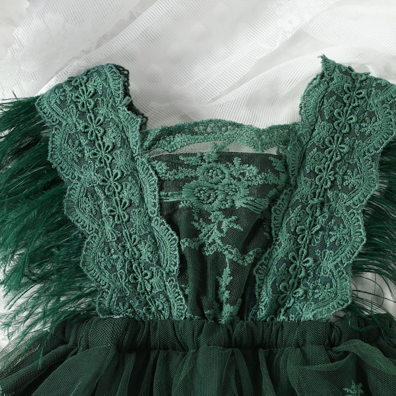 Baby Feather Sleeves Lace Skirted Bodysuit